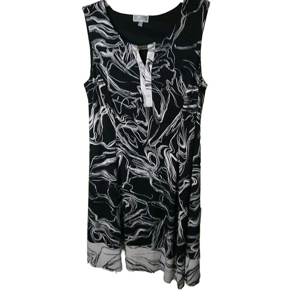 JM Collection Sleeveless Black White Abstract V Neck A Line Dress. Size L - Picture 1 of 10